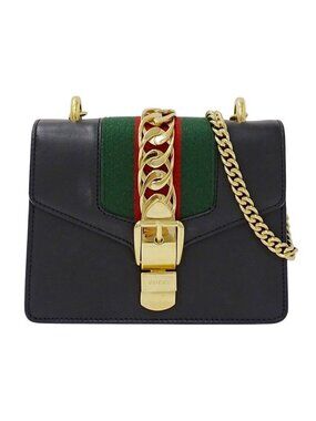 Gucci Shoulder Bag Sylvie Leather Black Chain